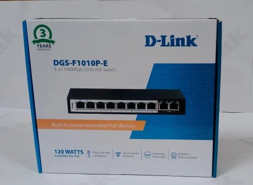Dlink DGS-F1010P-E 250M 10-Port 1000Mbps Switch with 8 PoE Ports and 2 Uplink Ports